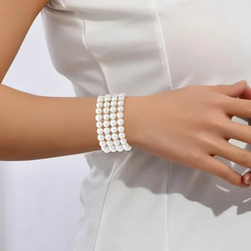 Miniatura 3 de Long tiantian Juego de pulseras de perlas para mujer, pulsera de diamantes de imitación de cristal multicapa, brazaletes con cuentas elásticas
