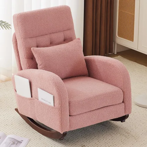 Miniatura 12 de VINGLI Silla de columpio de felpa de estilo teddy con asiento bajo, silla de columpio tapizada en bouclé para cuarto de bebé con bolsillos Forro