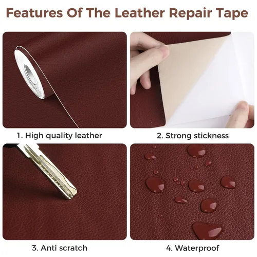 Miniatura 5 de Cinta de reparación de cuero para muebles, parche de reparación de cuero autoadhesivo grande de 15.7 x 118 pulgadas con fuerte adherencia, kit