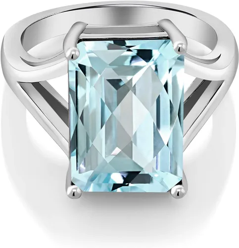 Miniatura 15 de Gem Stone King Anillo de compromiso solitario con piedra preciosa de corte esmeralda de 0.551 x 0.394 in para mujer, plata de ley 925, anillo