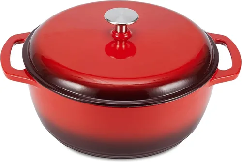 Miniatura 33 de Amazon Basics Olla de horno holandés de hierro fundido con tapa, esmaltada, redonda, doble asa, resistente, pequeña, 4.3 cuartos de galón, azul