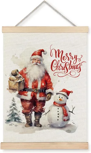 Miniatura 10 de LUVADIAN Decoración de Pared Navideña, Arte de Pared de Luces Navideñas Hohoho con Colgador de Póster de Madera, Decoración de Pared Navideña