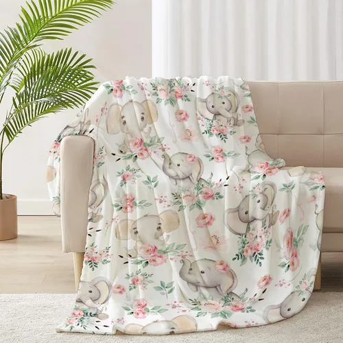 Miniatura 15 de Bonita manta de franela de elefante, ultra suave y acogedora, manta de forro polar ligera y mullida, manta de felpa cálida para sofá, cama, 30 x 40