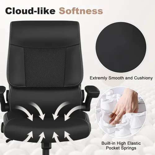 Miniatura 4 de Youhauchair Silla de oficina ergonómica grande y alta, silla de escritorio ejecutiva de piel sintética de 500 libras con soporte lumbar