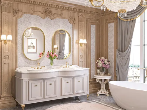 Miniatura 4 de Brightify - Espejo ovalado dorado para tocador de baño de 20x30 pulgadas, espejos de marco de metal dorado para pared, espejo moderno