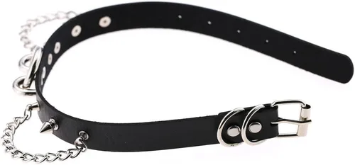 Miniatura 5 de Multicolor 0.75" Width PU Simulated Leather Rivets O Ring Chains Neckband Choker Necklace