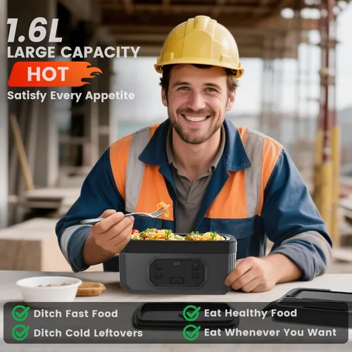 Miniatura 5 de Fiambrera eléctrica inalámbrica de 1.6L para adultos, lonchera térmica recargable de 24000 mAh con calefacción programada inteligente, calentador