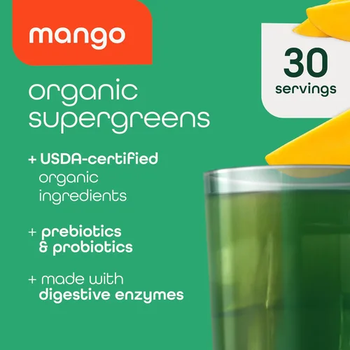 Miniatura 2 de Zena Nutrition Polvo de Súper Verdes Orgánico, Más de 70 Superalimentos, 0 Azúcar, 3G de Fibra, Espirulina, Chlorella, Hongos