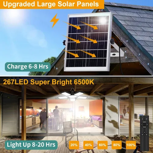 Miniatura 3 de AEQ Luz solar disponible todo el día, 267 luces solares LED para exteriores e interiores con sensor de movimiento, control remoto, temporizador