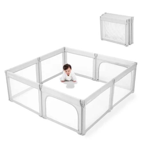 Dora dotey Corralito gris claro para bebés y niños pequeños, plegable y ajustable, 71 x 59 x 27 pulgadas Plegable Gris Claro