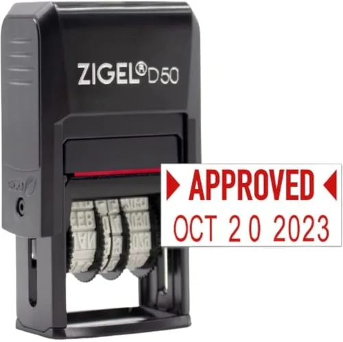Miniatura 44 de ZIGEL Sello de Fecha D50 con Pagado - Sello de Fecha Autoentintado - Azul/Rojo