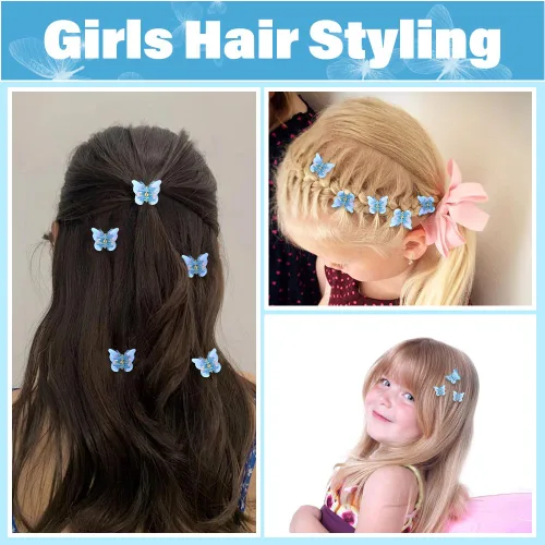 Miniatura 3 de AHONEY - 60 pinzas de mariposa mini para el cabello con caja de brillo, accesorios para el cabello estilo 90s Y2k para niñas y mujeres (Azul)