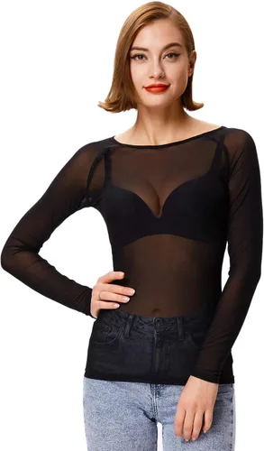 Miniatura 3 de Tops básicos de malla transparente de manga larga para mujer