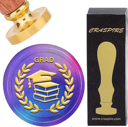 Miniatura 12 de CRASPIRE Sello de cera con tapa de graduación de 1.181 in, cabeza de latón extraíble con mango de madera para invitaciones de boda, envoltura
