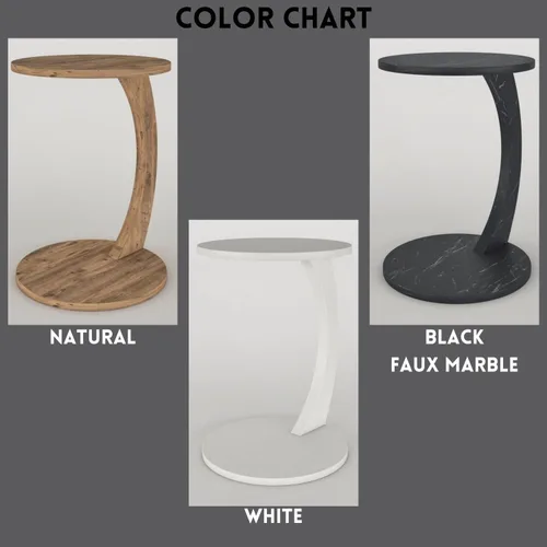 Miniatura 4 de Mesa auxiliar en forma de C para sofá, lugares pequeños, mesa auxiliar redonda de mármol sintético negro, ahorradora de espacio, mesa lateral