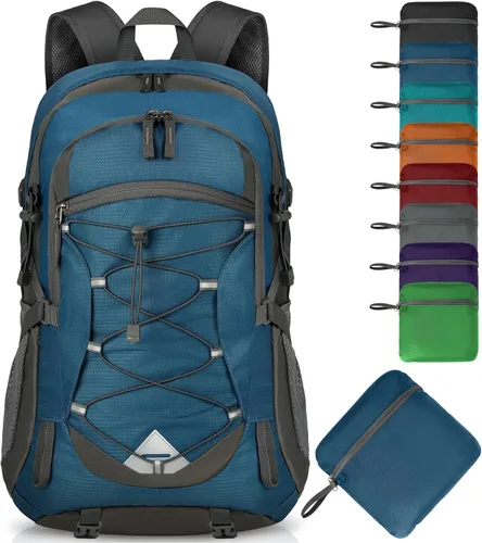 IGOLUMON Mochila de senderismo de 40 L, plegable, ligera, mochila de camping para hombres y mujeres, impermeable, mochila de senderismo al aire Azul
