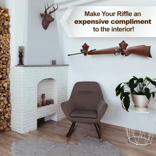 Miniatura 5 de TESLYAR Soporte de Pared para Armas – Montaje Horizontal de Armas en Pared con Ganchos de Metal – Soporte de Pared para Rifles – Soporte de Pared