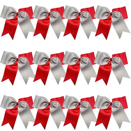 Miniatura 9 de Lazos de animadora jumbo de 8 pulgadas con diamantes de imitación brillantes para cola de caballo, lazos de porrista, 6 unidades, color negro