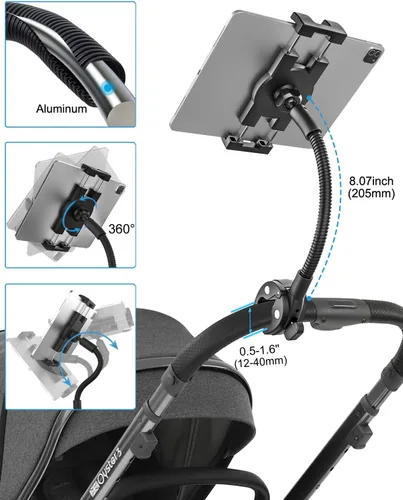 Miniatura 3 de Soporte para tablet de cuello de cisne para silla de ruedas, cochecito, carrito de golf, barco, soporte de micrófono, bicicleta de ciclismo