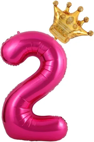 Globos de 40 pulgadas, corona de color rosa intenso con números 2, suministros de decoración de globos de fiesta de 2º cumpleaños, globos gigantes