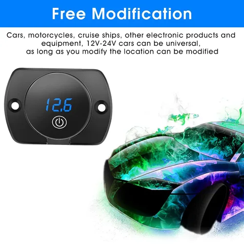 Miniatura 5 de 2 voltímetros de pantalla LED de 5 a 48 V CC para automóvil, medidor de voltaje digital impermeable con interruptor táctil para barco, vehículo