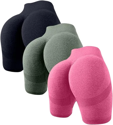 OQQ - Pantalones cortos de yoga de 3 piezas para levantar los glúteos para mujer, pantalones de entrenamiento de cintura alta con control del