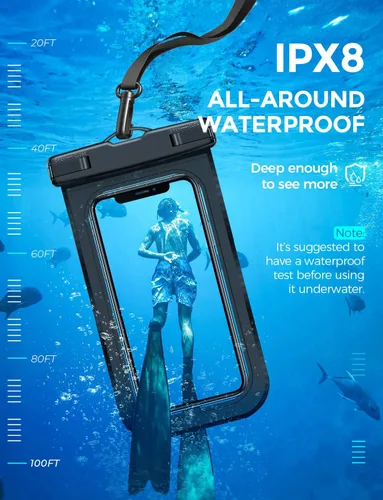 Miniatura 3 de Funda impermeable para teléfono IP68, flotante impermeable, bolsa seca esencial para crucero en la playa con cordón ajustable para iPhone 16 Pro Max