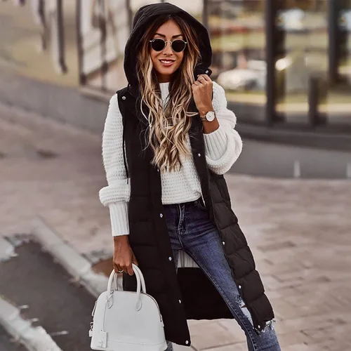 Miniatura 4 de Abrigo de abrigo de abrigo para mujer de otoño e invierno, sin mangas, cárdigan de algodón de longitud media