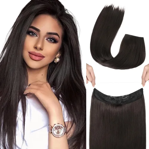 Miniatura 48 de REECHO - Extensiones de cabello con alambre invisible y con cintillo transparente, tamaño ajustable, clips seguros extraíbles, cabello lacio, diseño