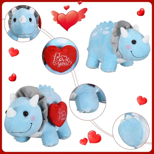 Miniatura 4 de Syhood Dinosaurio de peluche Love You de 12 pulgadas con corazón rojo, lindos animales de peluche para novia, juguetes de peluche de dinosaurio azul