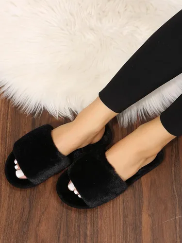 Miniatura 5 de Verdusa Pantuflas de piel sintética esponjosa con punta abierta para mujer