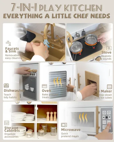 Miniatura 3 de YUG Set de Cocina de Juguete para Niños con Luces y Sonidos Reales, Juego de Cocina para Niños Pequeños que Incluye Estufa, Horno, Lavavajillas
