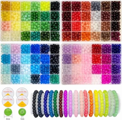 Miniatura 13 de Kit para hacer pulseras de 1200 piezas de cuentas de vidrio de 8mm, cuentas de cristal de 24 colores para hacer joyas, 2 cajas de cuentas
