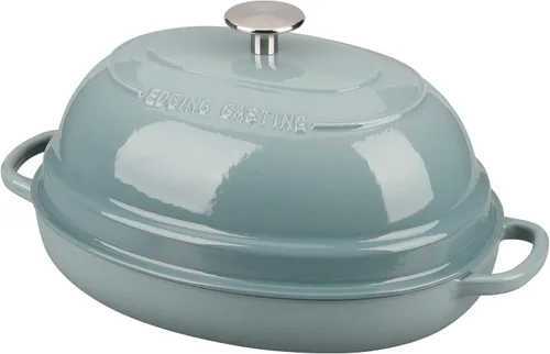 Miniatura 8 de EDGING CASTING Olla ovalada esmaltada de hierro fundido holandés con tapa, horno holandés de pan para hornear pan de masa madre, pan holandés, horno