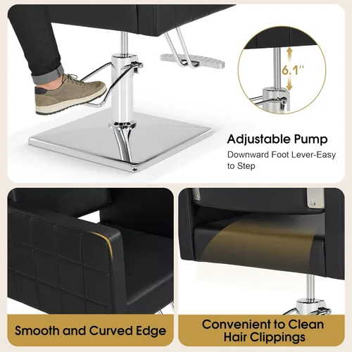 Miniatura 5 de Silla BarberPub para estilista de salón, silla de peluquería hidráulica, altura ajustable, cuero PVC, giro de 360 grados, barbería, salón en casa