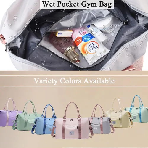 Miniatura 77 de Bolsa de gimnasio con bolsillo húmedo, bolsa de viaje plegable para mujer, bolsa de viaje impermeable para viajes, gimnasio, yoga