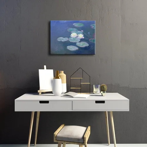Miniatura 4 de Wieco Art Lienzos de nenúfares - Arte de pared de Claude Monet famosas pinturas al óleo florales de reproducción estirada y enmarcada con imágenes