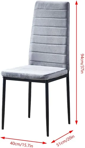 Miniatura 5 de Juego de 4 sillas de comedor modernas, juego de sillas de cocina de terciopelo gris tapizadas con marco de metal para apartamentos pequeños y comedor