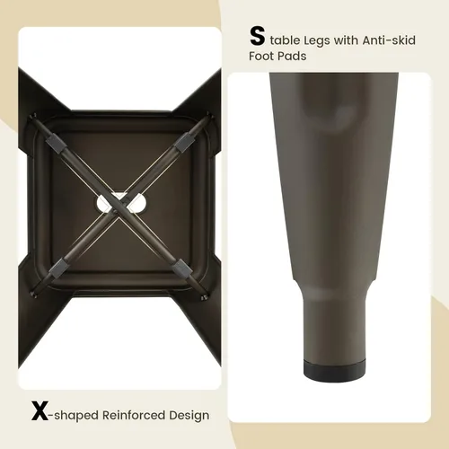 Miniatura 7 de COSTWAY Juego de 4 taburetes de bar apilables de metal de 24 pulgadas con asiento cuadrado y agujero de mano, diseño reforzado en forma de X, cómodo
