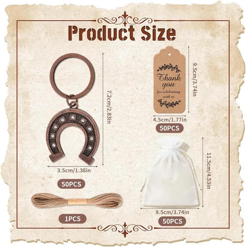 Miniatura 3 de 50 Pcs Lucky Cast Iron Horseshoe Bottle Opener with Kraft Tags Sheer Bags, Good Luck Keepsake for Rustic Wedding Bridal Shower Birthday Bar Cowboy