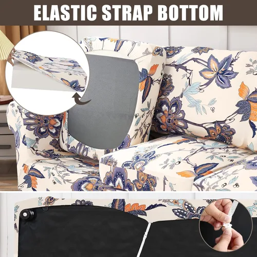 Miniatura 4 de SearchI - Funda de sofá elástica con estampado floral, 3 piezas, incluye 2 fundas de cojín independientes, protector lavable para muebles de sala