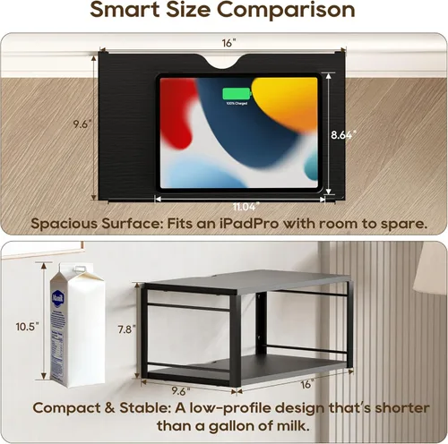 Miniatura 3 de Mesita de noche flotante, mesita de noche de madera, mesita de noche flotante para dormitorio, sala de estar, baño, cocina, oficina (negro)
