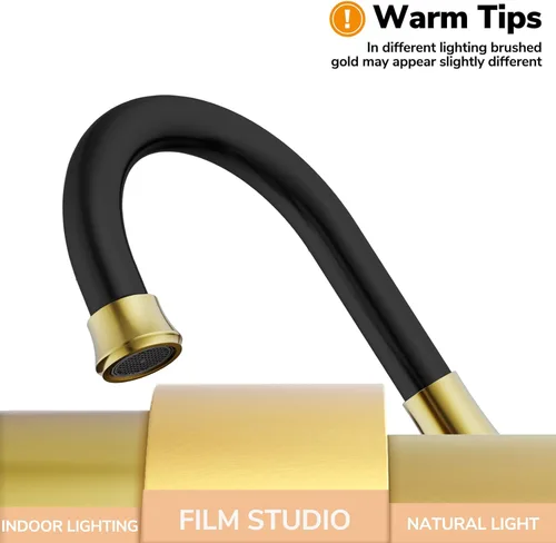 Miniatura 2 de Grifos de baño para lavabo de 3 orificios, Hurran grifo de lavabo de baño de 4 pulgadas en negro y dorado con desagüe emergente y mangueras