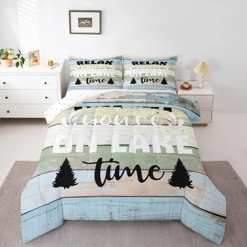 Miniatura 29 de Erosebridal Juego de edredón de reglas del lago, juego de ropa de cama tamaño matrimonial, edredón rústico para niños y niños, decoración de cabaña