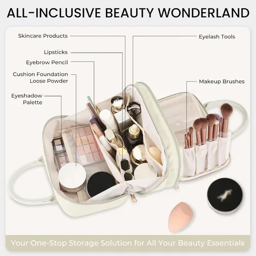 Miniatura 2 de Bolsa de maquillaje de viaje para mujeres, estuche de gran capacidad de moda, con apertura plana, organizador de cosméticos portátil, impermeable