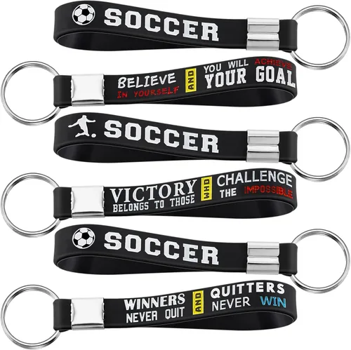 MTLEE 12 llaveros de fútbol a granel con citas motivacionales, llaveros de fútbol para fanáticos de los deportes de equipo, escuela, carnaval,
