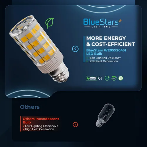 Miniatura 6 de BlueStars WE05X20431 Bombilla LED para tambor de secadora 3.5W 120V E12 Base de candelabro 3000K blanco cálido - Para GE Whirlpool Kenmore