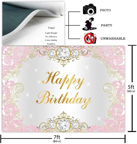 Miniatura 2 de Avezano Telón de fondo de fiesta de cumpleaños de princesa para niña, decoración de fiesta rosa y dorado, fondo de fotografía, fondo de fotografía