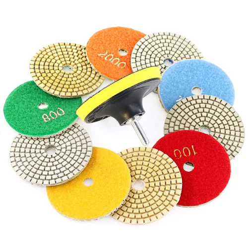 Swpeet Kit de 11 almohadillas de pulido de diamante, 10 piezas de 4 pulgadas, kit de pulido húmedo y seco, kit de almohadillas de pulido con 1