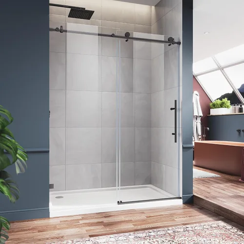 Miniatura 12 de ELEGANT Puerta corredera sin marco para bañera de 60 pulgadas de ancho x 62 pulgadas de alto, puerta corrediza de vidrio para bañera con vidrio